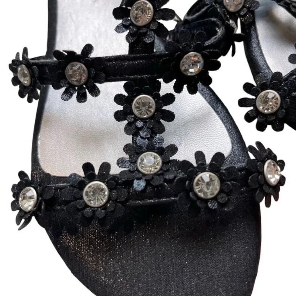Olivia Miller Girls Black Floral Flats Dress Shoes Size 5 New